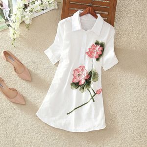 Branco camisa longa mulheres blusa de escritório plus tamanho algodão linho vintage bordado manga curta senhoras verão tops casual 4xl 5xl y200828