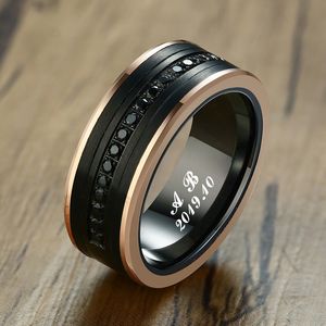 無料の彫刻カスタムメンズタングステンの炭化物の結婚指輪8mm CZの石の永遠の高級ジュエリーのお父さん夫の父の贈り物