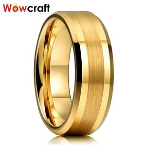 6mm 8mm Mens Womens Gold Tungsten Carbide Wedding Band Rings Beveled Edges Polished Matte Finish Comfort Fit Personal Customize