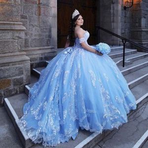 Потрясающие синие сладостные 16 Quinceanera платья кружева аппликации Милая VestiDo de 15 Anos Party Partys Custom