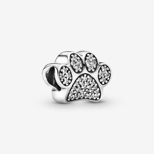 100% 925 Sterling Silver Sparkling Paw Print Charms Fit Original European Charm Bracelet Mode Kvinnor Bröllop Förlovning Smycken Tillbehör