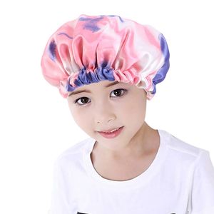 New Reversible double layer adjustable Sleep Night Cap Headwrap Bonnet Hat for Kids Curly Springy Hair Black Head Cover