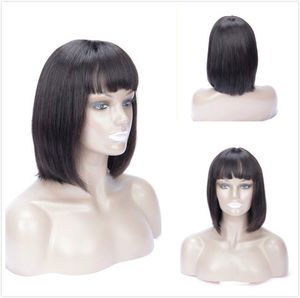 Glueless Ludzki Włosy Peruki z Bangami Dla Czarnych Kobiet Pre Zieszany Malezyjski Remy Prosto Krótki Bob Wig Pixie Cut Front Lace Closure Wig