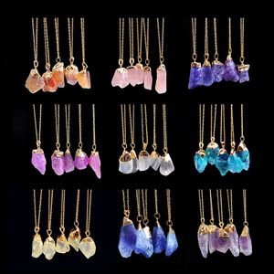 Multicolor Quartz Cura Ouro Link Corrente Pingente Colar De Pedra Natural Charms De Cristal Para Mulheres Jóias