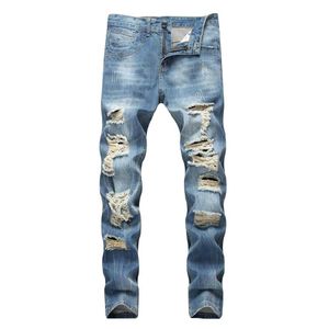 Erkek Kot Moda Streetwear Vintage Renk Sıska Rahat Sonbahar Denim Pamuk Düz Yırtık Delik Pantolon Pantolon 4.17