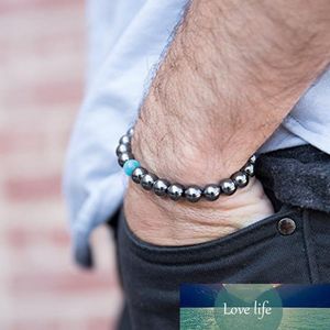 Ny trendig v￤nskap svart hematit natursten p￤rla armband strand armband smycken f￶r kvinnor och m￤n