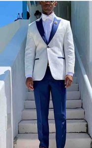 Handsome White Paisley Groom Tuxedos Slim Fits Man Prom Blazer Coat Trousers Sets Customize Size (Jacket+Pants+Tie) H:952