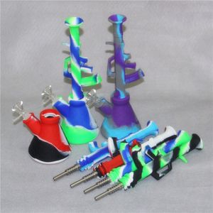 DHL Free AK47 Silicone NC com Titanium Dica Silicon Tubos De Fumar Dab Palha Rigs De Petróleo De Vidro Pipe Acessórios De Fumaça