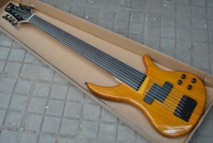 Nadir 7 Dize Fretless Doğal Ahşap Tek Parça Vücut Bas ve Gülağacı Klavye 24 Fret, Siyah Donanım Çin Elektro Gitar Bas