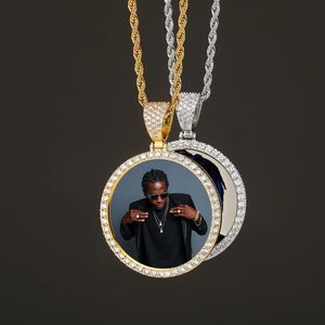 Iced Out Custom Picture Big Circle Pendant Halsband Män Kvinnor Hip Hop Luxury Designer DIY Photo Pendants Vänn Familj Smycken Kärleksgåva