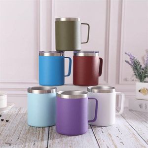 9 Styles 12oz Insulated Coffee Cups Mug with Handles Double Wall Stainless Steel Mugs Creative Side Lacquer Tumblers Portable Travel Bottle