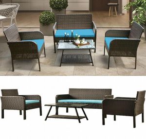 Statek z USA Fast Ups Wysyłka 4 sztuka Rattan Sofa Group z poduszkami, Outdoor Ratten Sofa WF190610AAC