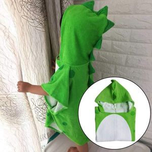 Dzieci Kąpiel Ręcznik Robe Dla Dzieci Z Kapturem Plaża Pływanie Poncho Dinozaur Wzór (Zielony + biały 55 cm x 110 cm) Y200429