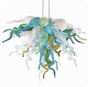 Lampa 100% handblåst glas hänge ljuskronor Murano hängande hänglampor Multicolor 20inches LED Hemljus för vardagsrum