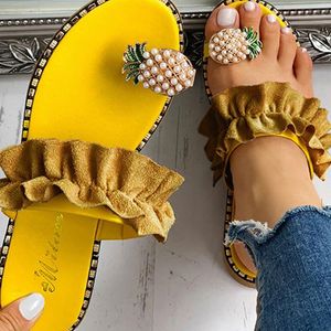 Mulheres sandálias chinelos sapatos liso flip flops cordas cordas verão moda cunhas mulher slides abacaxi senhora casual mujer y200620