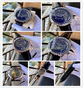 Mens relógios 44 milímetros Sapphire Automatic 6102 6104G-001 Sky Lua Celestial Em Ouro Branco Aço Data completa Leather Strap Moda relógio de pulso
