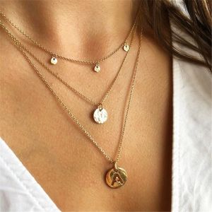 Fashion Layered Sequins Letter Pendant Necklace for Women Gold Long Chain Round Coin Choker Collares Necklace Jewelry Wholesale