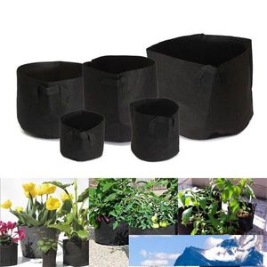 Round Container Flowerpot Creative Non Woven Fabrics Grow Bag For Practical Garden Planting Supplies Black 55sj C R