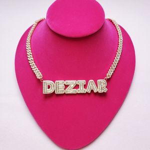 Custom Name Necklace Small Baguette Letter Customized Pendant With 9mm Cuban Chain Name Full Iced Out Zircon Pendant Gift