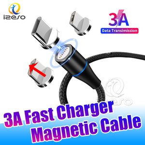 iPhone 용 Magnetic Type C USB 케이블 15 14 3A 빠른 충전 나일론 브레이드 코드 자석 케이블 동기화 데이터 Samsung 전화 용 빠른 충전기 izeso