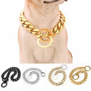 15mm Width Stainless Steel Dog Chain Metal Training Pet Collars Thickness Gold Silver Slip Dogs Collar for Large Dogs Pitbull Bulldog