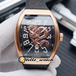 2021 Королевская мужская коллекция Vanguard Yachting Watches v45 3D Dragon Pattern Black Dial Autoatic Mens Watch Case Rose Gold Rubber Hello_Watch E200