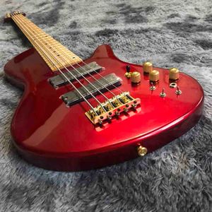 CustomMetallic Butterflys 5 Strings Kül Ahşap Bas Gitar Fabrikası özel Boyun vücuda 9V aktif manyetikler Elektrik Bas