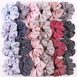 Spring and Autumn Cross-border Striped Polka Dot Polka Dot Houndstooth Large Intestine Hair Tie Fabric Head Flower Hair Ornament LY028