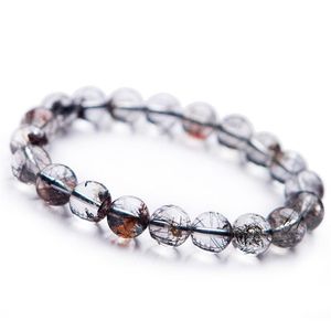 Bracciali di quarzo rutilato nero naturale genuino del Brasile per le donne Braccialetto di perle rotonde di cristallo elasticizzato femminile 10mm