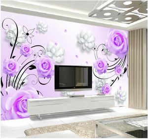 Custom photo wallpaper 3d wall murals wallpaper Modern purple rose flower mural 3D stereo bedroom TV background wall papers home decor