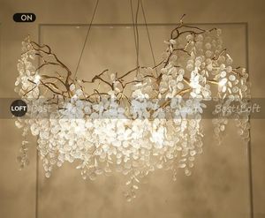 Lighting Large Artistic Copper Branches Pendant Lamps Chandeliers Light Glass Tree Leaves Chandelier Lustre Villa Chandeliers Lighting
