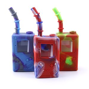 Giochi Player Box Forma quadrata Pipa da fumo in silicone acqua bong erba vaporizzatore dab rig con ciotola di vetro bruciatore a nafta narghilè DHL