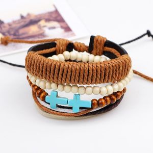 2020 Avrupa ve Amerikan Deri Yeni Çapraz Çok Eklemiş El Yapımı Halat BraceletBangles Erkekler / Kadınlar için