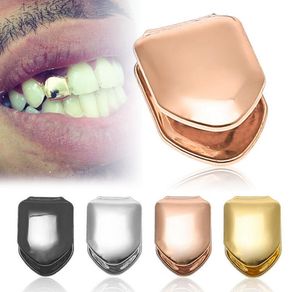 Colore oro Hip Hop Single Tooth Grillz Cap Top Bottom Grill per regali di gioielli di Halloween Bling Denti Strass deco 4 colori Epacket gratuito