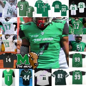 2020 Marshall Thundering Herd Authentic Football Jerseys - NCAA College Team, Trwały poliester, konfigurowalne nazwy graczy: Wells, McDaniel, E, Keaton, Gaines,