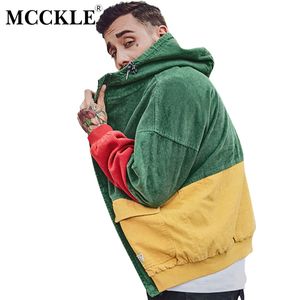 MCCKLE Autumn Color Block Patchwork Corduroy Hooded Jackets Men Hip Hop Hoodies Coats Male 2020 Casual Streetwear Outerwear