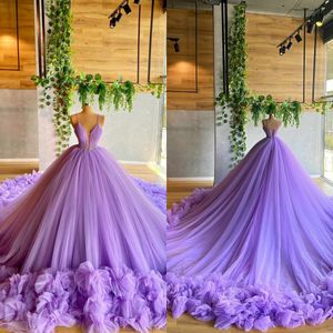 Purple A Dresses Line Tulle Spaghetti Beaded Wedding Dress Custom Made Sweep Train Vestidos De Novia