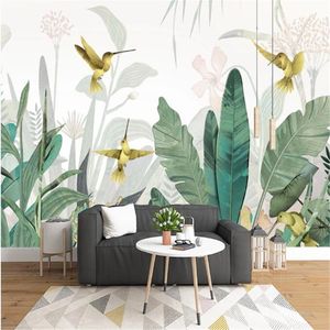 Milofi non-woven mural wallpaper modern minimalist fresh hand-painted Southeast Asian plant forest background wall painting