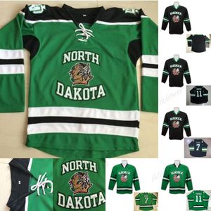 Youth North Dakota Борьба с хоккейными изделиями Sioux Hockey 7 TJ Oshie 11 Zach Priise Fighting Sioux Dakota College College Двойное сшитое имя и номер