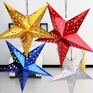 Shiny Stereoscopic Christmas Decorations Hollow star moon Laser pentagram Hangs Christmas Garden home hotel Tree porch hanging Home Decor