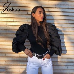 Joskaa Elegant Puff Long Sleeve Blouse Shirts Chic Patchwork Knitting Pullover Sweater Top Casual Streetwear Outfits Slim Blusas T200808