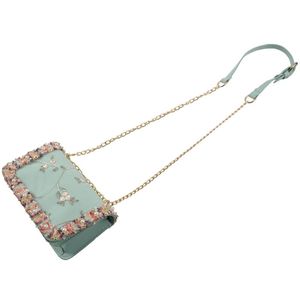 New-handbag High quality PU Leather Sweet Girl Square bag Flower Chain Shoulder Messenger Bag(green)