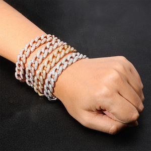 Più nuovo chiusura di blocco 14mm hip hop ghiacciato Bling Cz Bracciale da uomo 7 8 9 pollici Miami Cuban Link Bracelets Gioielli Hiphop