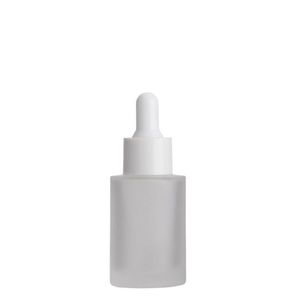 Top Qaulity 30ml spalla piatta olio essenziale ambra flaconi di vetro trasparente smerigliato Imballaggio vuoto Bottiglie contagocce siero LX2724