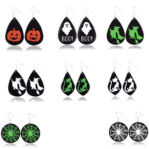 Halloween Christmas Theme Leather Earring For Women Glitter Ghost Earrings Drop Dangle Black Earrings Party Jewelry Gift