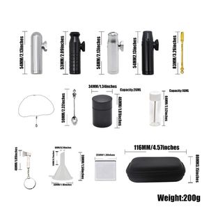 11pc/set Portable Tobacco Bag Sets Cigarette storage kits Metal bullet snuff bottles Filter Cup Glass fume tank Smoking set GGA3746-8