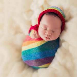 2020 3 colores arcoíris Mohair Wrap recién nacido estiramiento pañales accesorios de fotografía manta infantil suave foto accesorios mantas para 0-2M bebé C6191