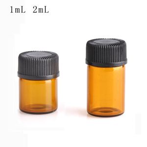 1000pcs / lot 1ml de 2ml Mini vidro âmbar garrafas Essencial amostra de óleo Frascos Redutor Cap recarregáveis ​​de vidro frascos para Venda LX2957