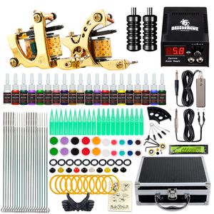 Dragonhawk Tattoo Kit 2 Guns 20 Color Inks Power Supply Needles Tips with Carry Case D3026 on Sale