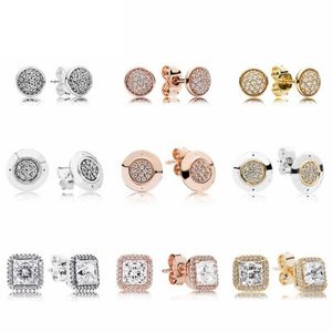 NEW 100% стерлингового серебра 925 розовое золото Цвет навсегда серьги с Clear для женщин Оригинальный Fine Jewelry Подарки